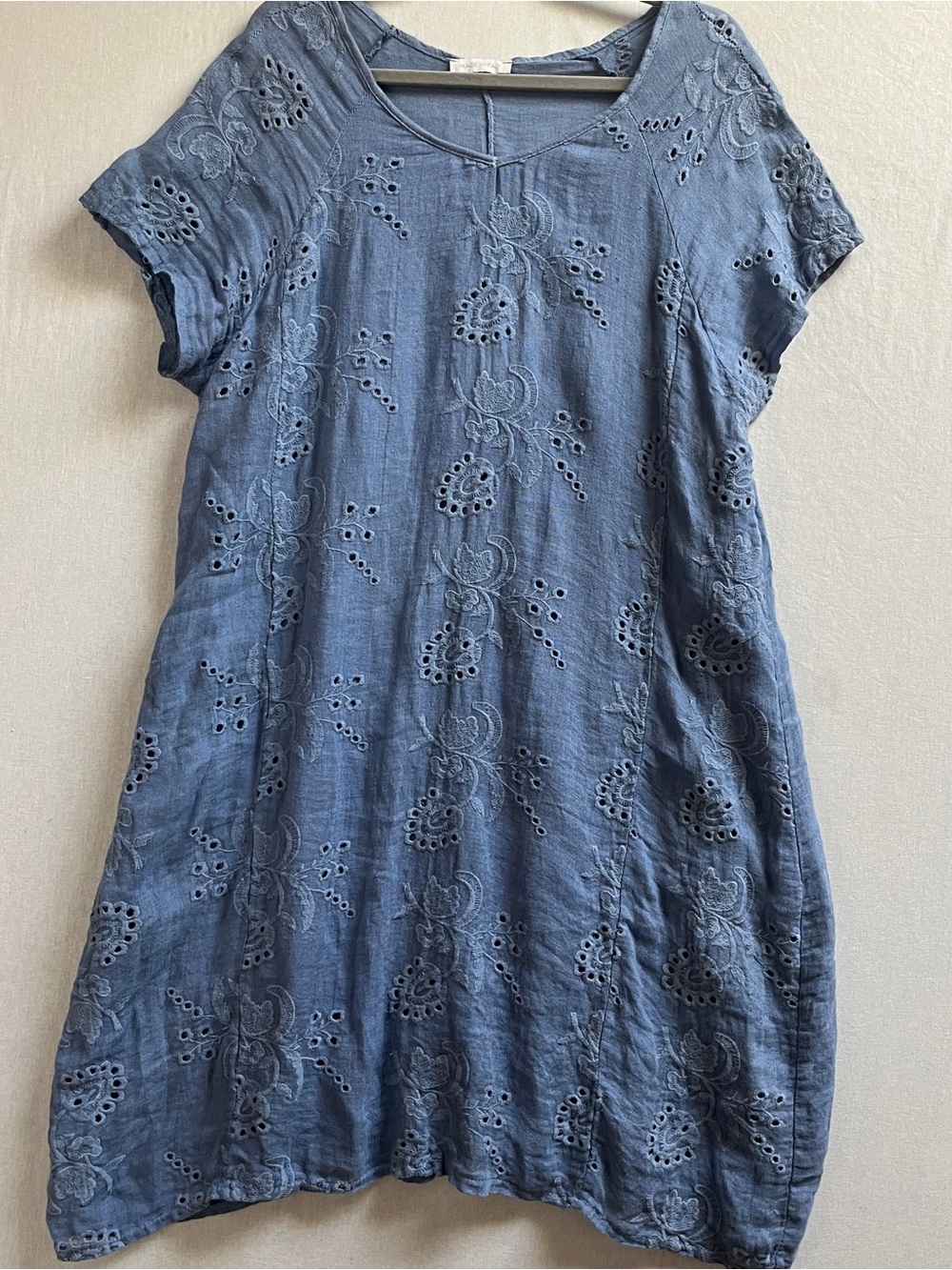 Boutique Linen Embroidered Eyelet Shift Dress Size L XL